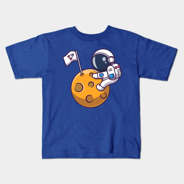 Cute Astronaut On Moon Cartoon Kids T-Shirt by Catalyst Labs